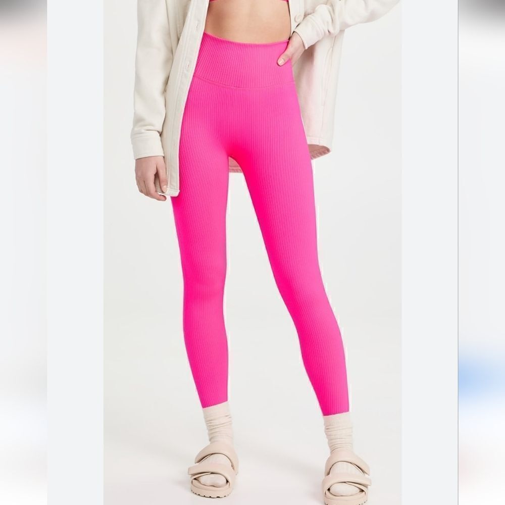 Good American Hot Pink Ribbed Leggings Size 1/2